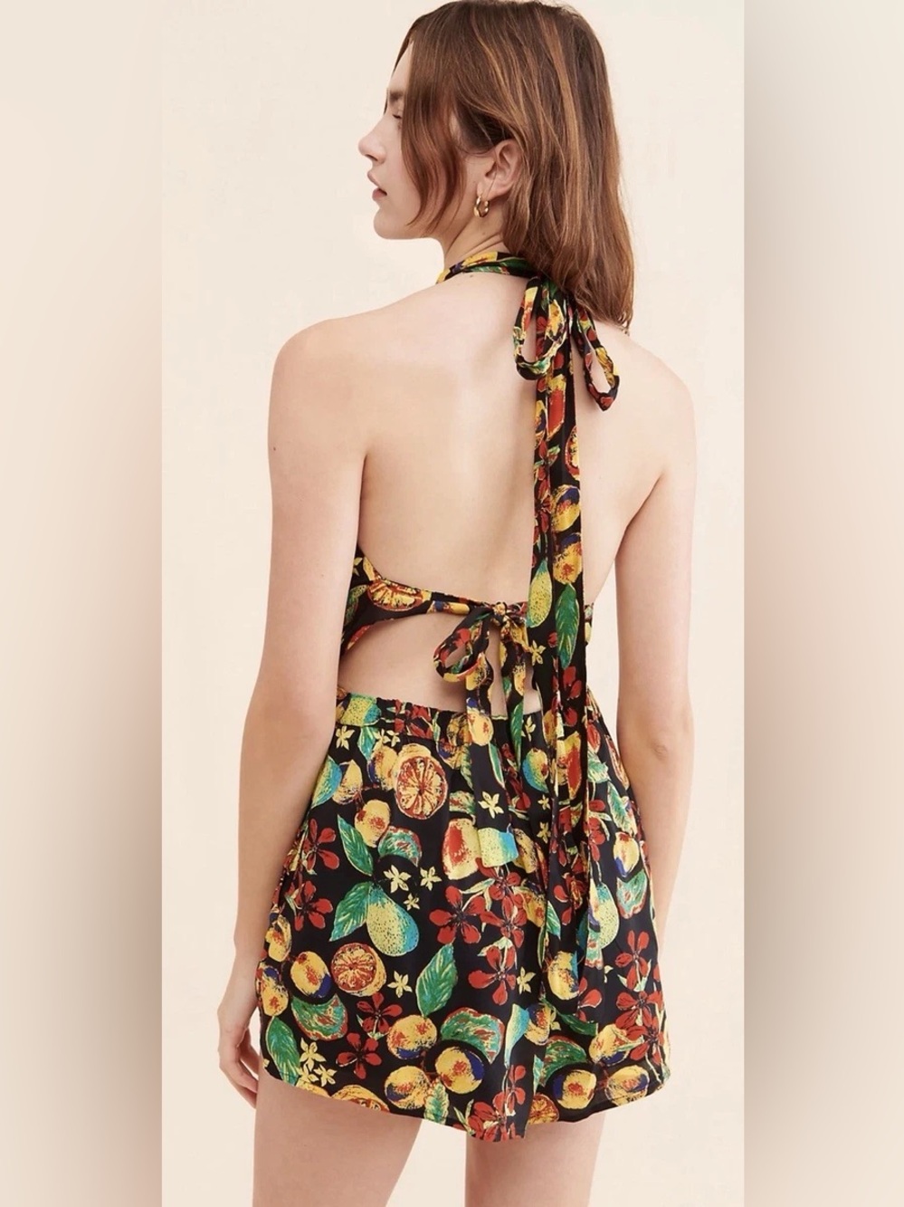 Free People Coral Tides Romper- Fruit Print Halter Romper. Size small - Picture 9 of 10